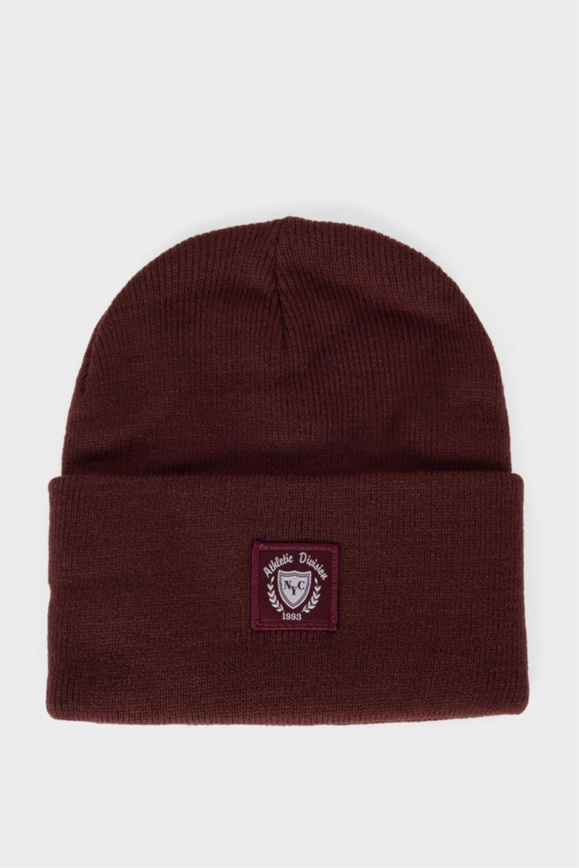 Erkek Koyu Bordo Erkek Dokuma Etiketli Triko Bere