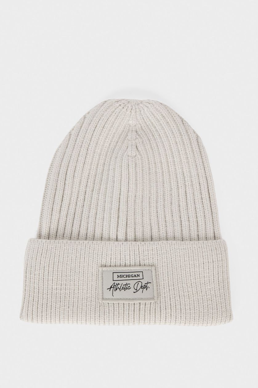 MAN Light Grey Man Fleece Lined Labeled Beanie