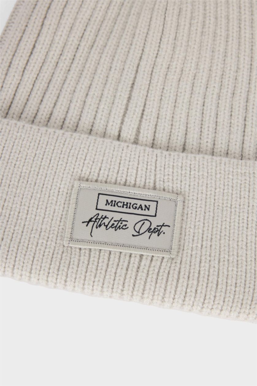 MAN Light Grey Man Fleece Lined Labeled Beanie
