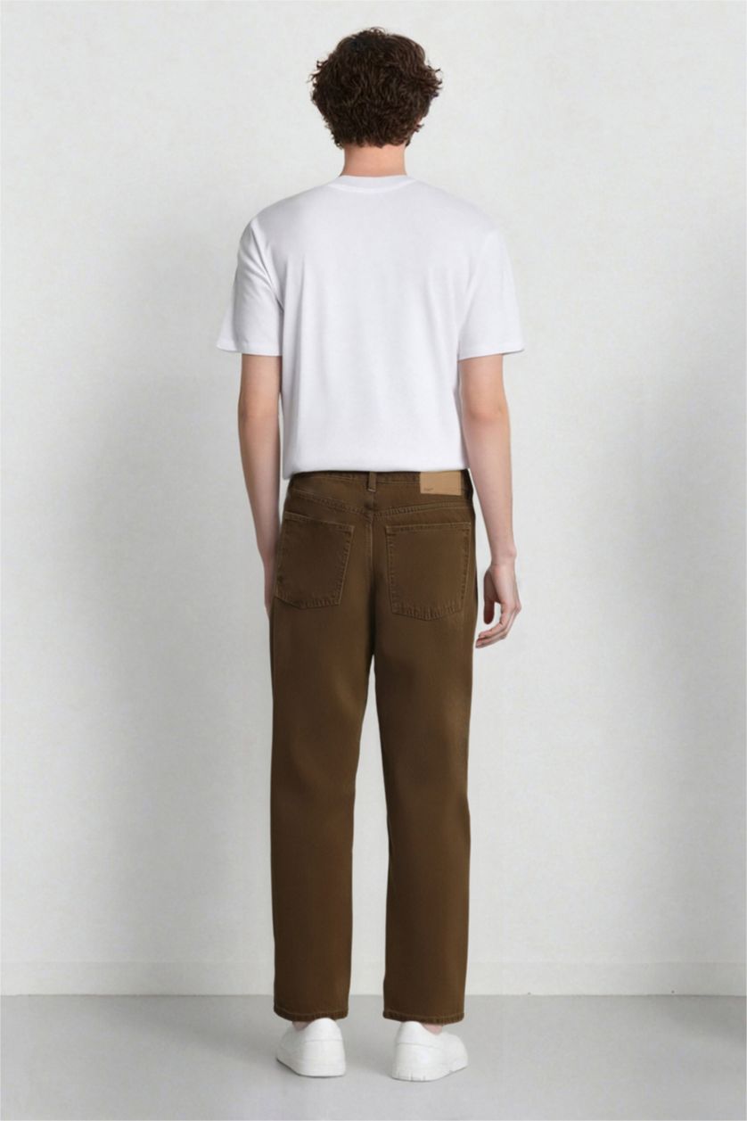 Erkek Haki %100 Pamuk Baggy Fit Düz Paça Pamuklu Pantolon