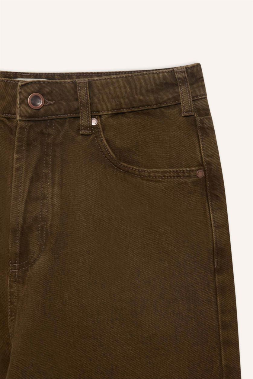 Erkek Haki %100 Pamuk Baggy Fit Düz Paça Pamuklu Pantolon