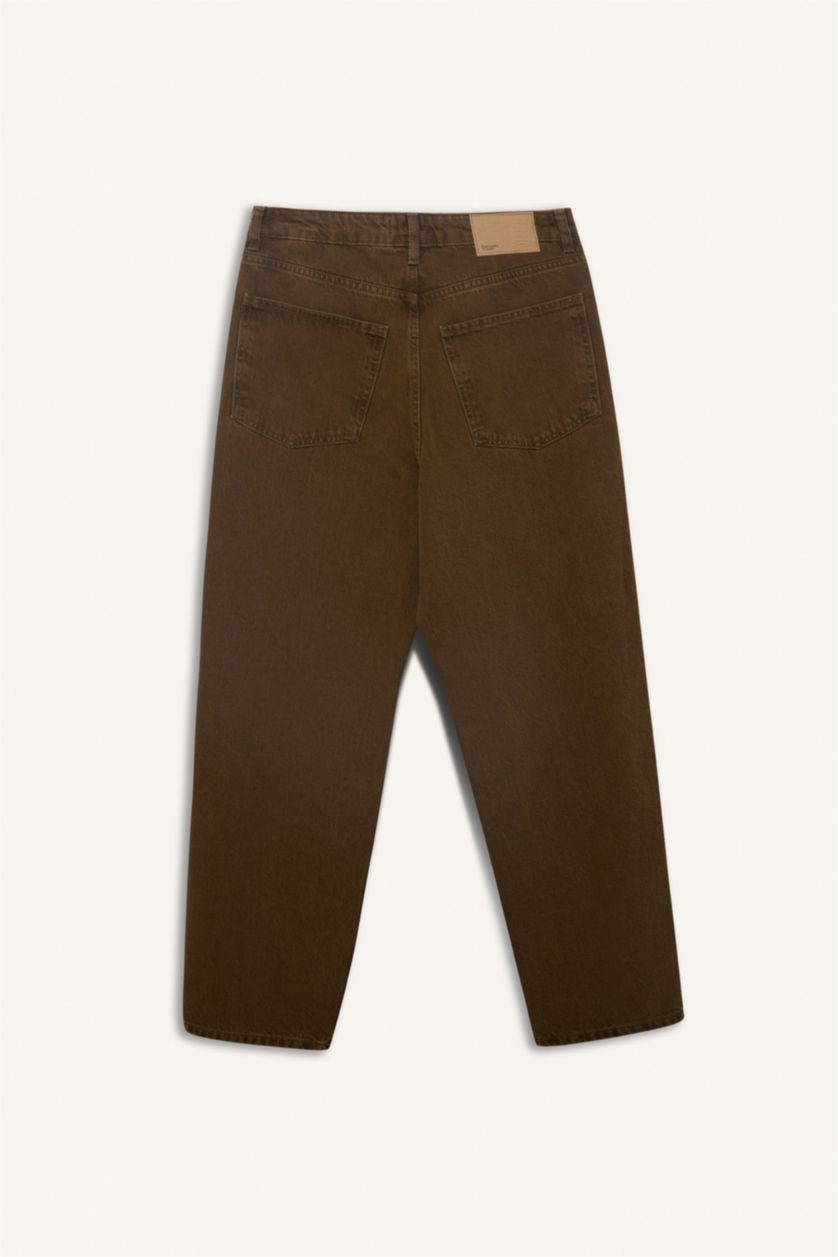 Erkek Haki %100 Pamuk Baggy Fit Düz Paça Pamuklu Pantolon