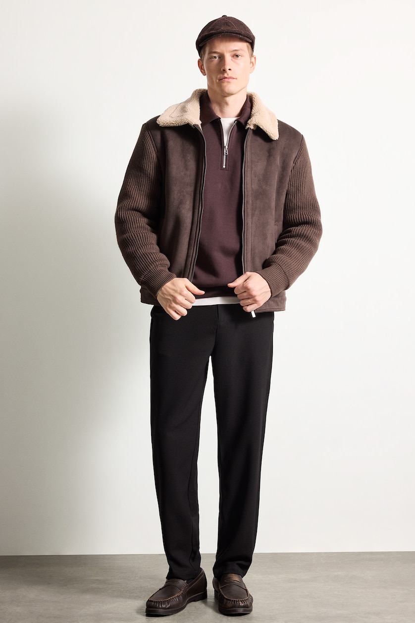 Erkek Kahve Slim Fit Triko Kollu Mont