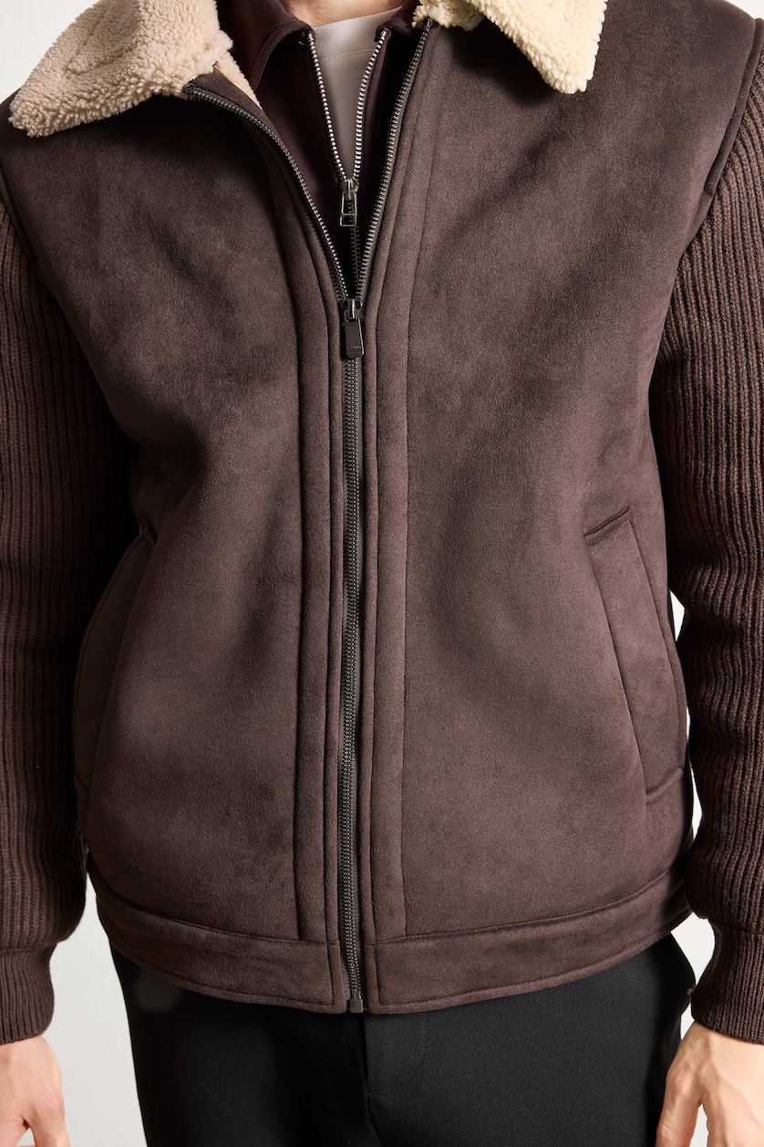 Erkek Kahve Slim Fit Triko Kollu Mont