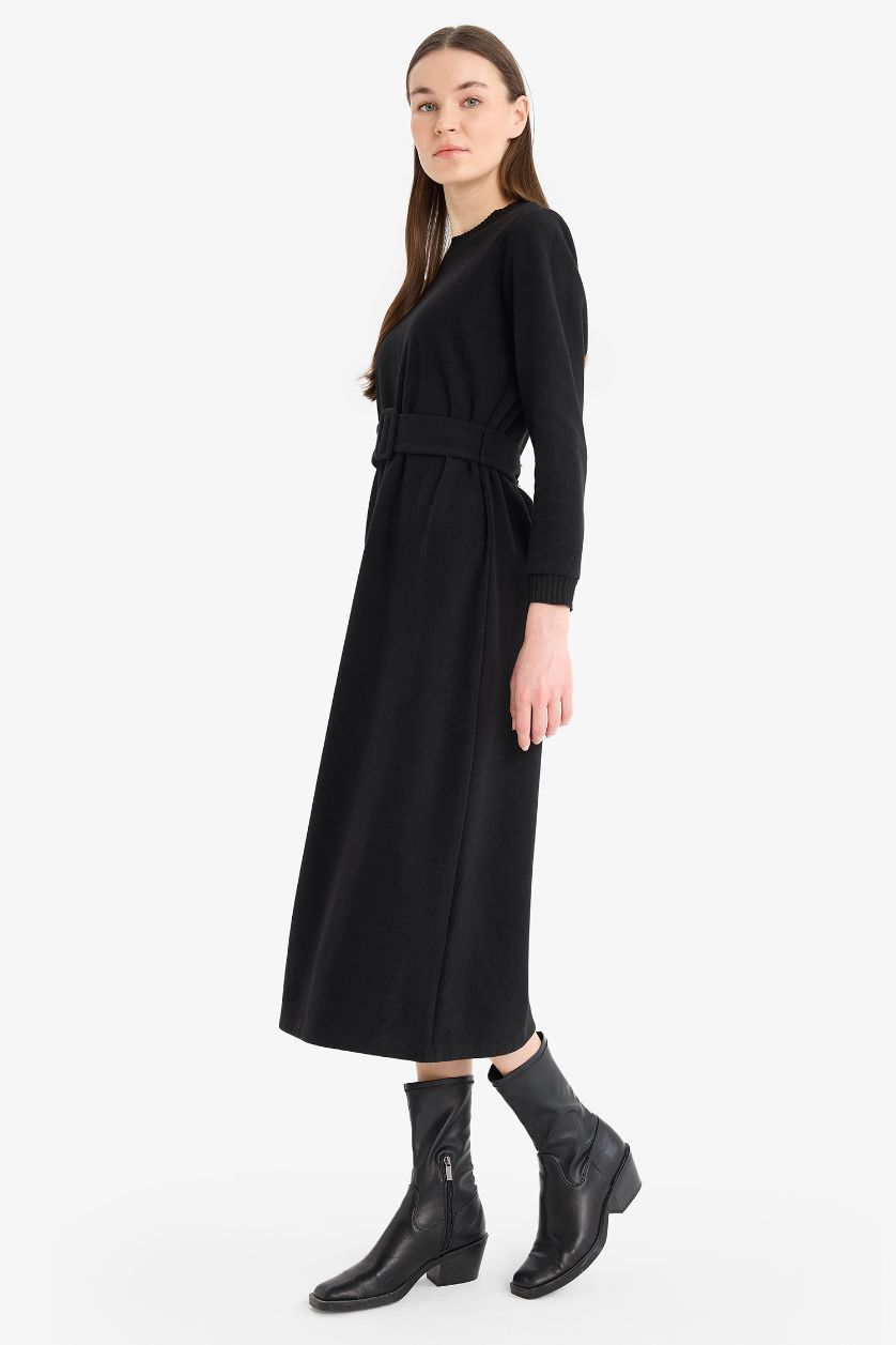 نساء أسود فستان ردن طويل محاك