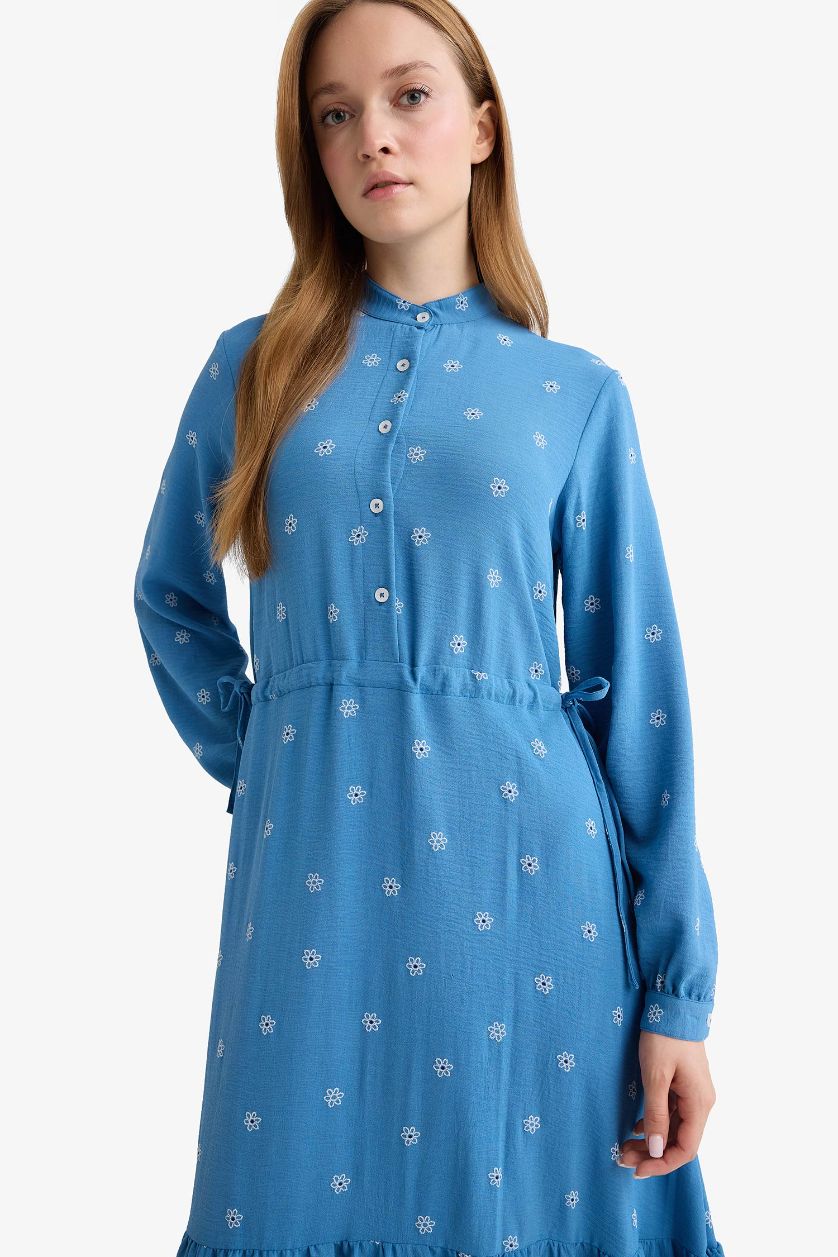 WOMAN Blue Regular Fit Printed Dress