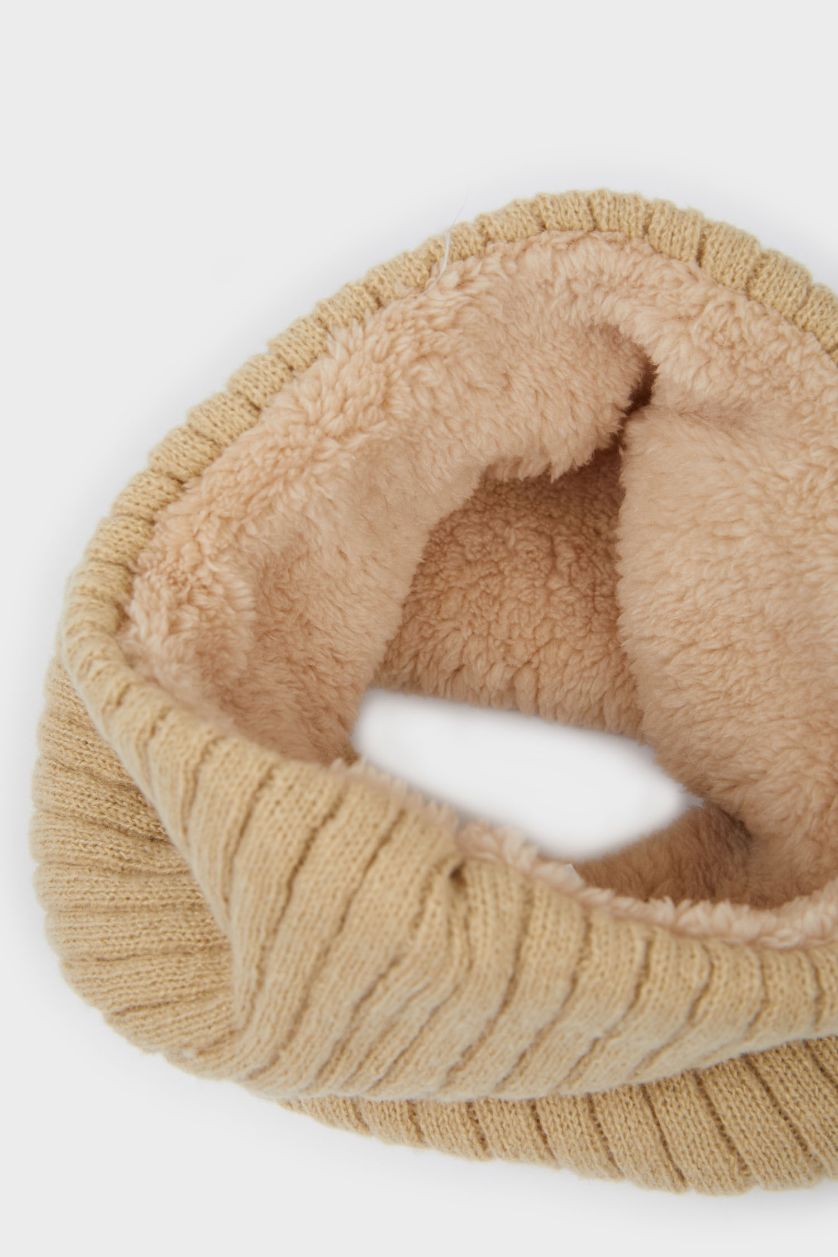 FILLES Beige Écharpe Tour de cou en tricot doublé de fausse laine pour fille