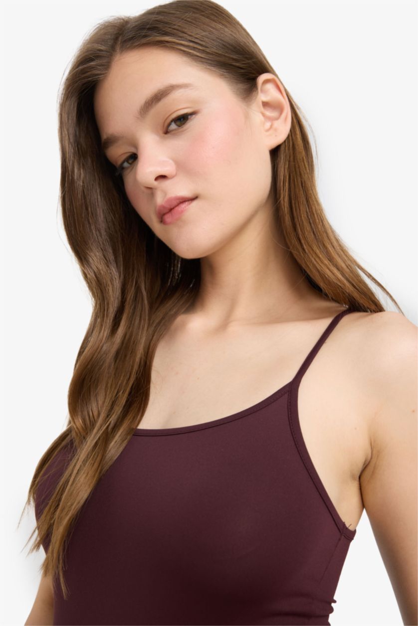 Kadın Bordo Basic Düz Askılı Body