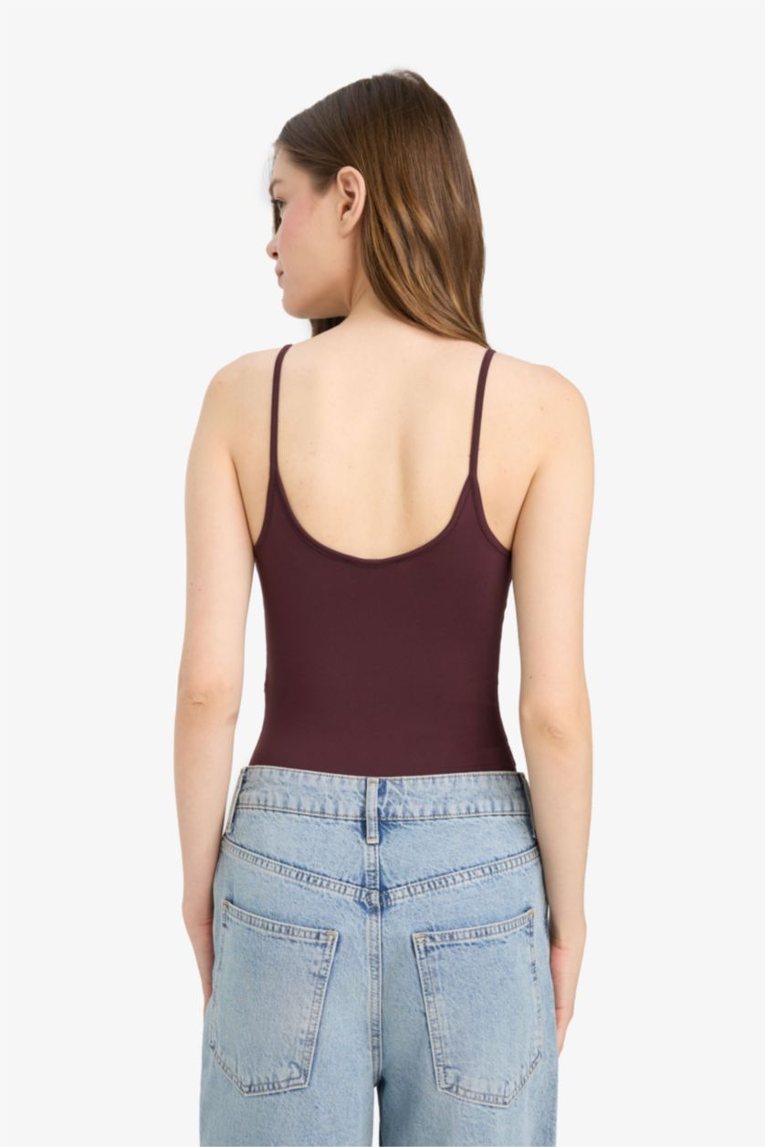 Kadın Bordo Basic Düz Askılı Body