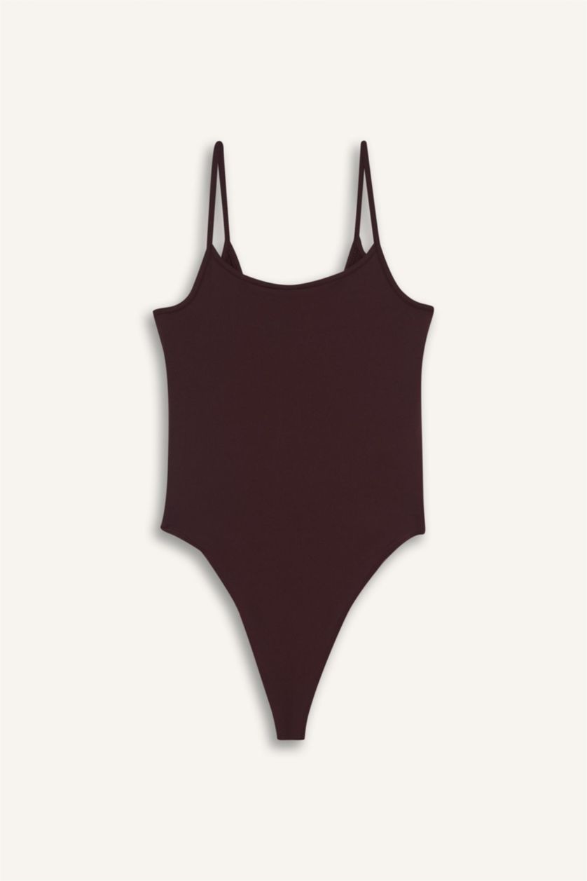Kadın Bordo Basic Düz Askılı Body
