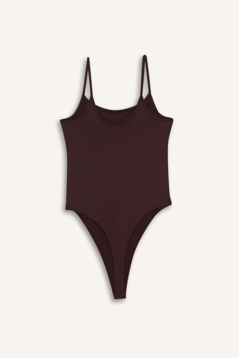 Kadın Bordo Basic Düz Askılı Body