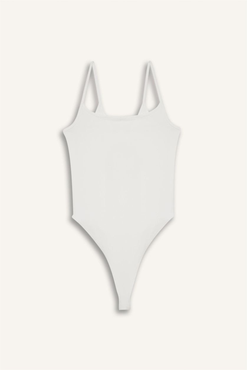 Kadın Kırık Beyaz Basic Düz Askılı Beyaz Body