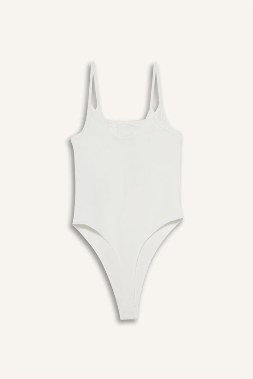 Kadın Kırık Beyaz Basic Düz Askılı Beyaz Body