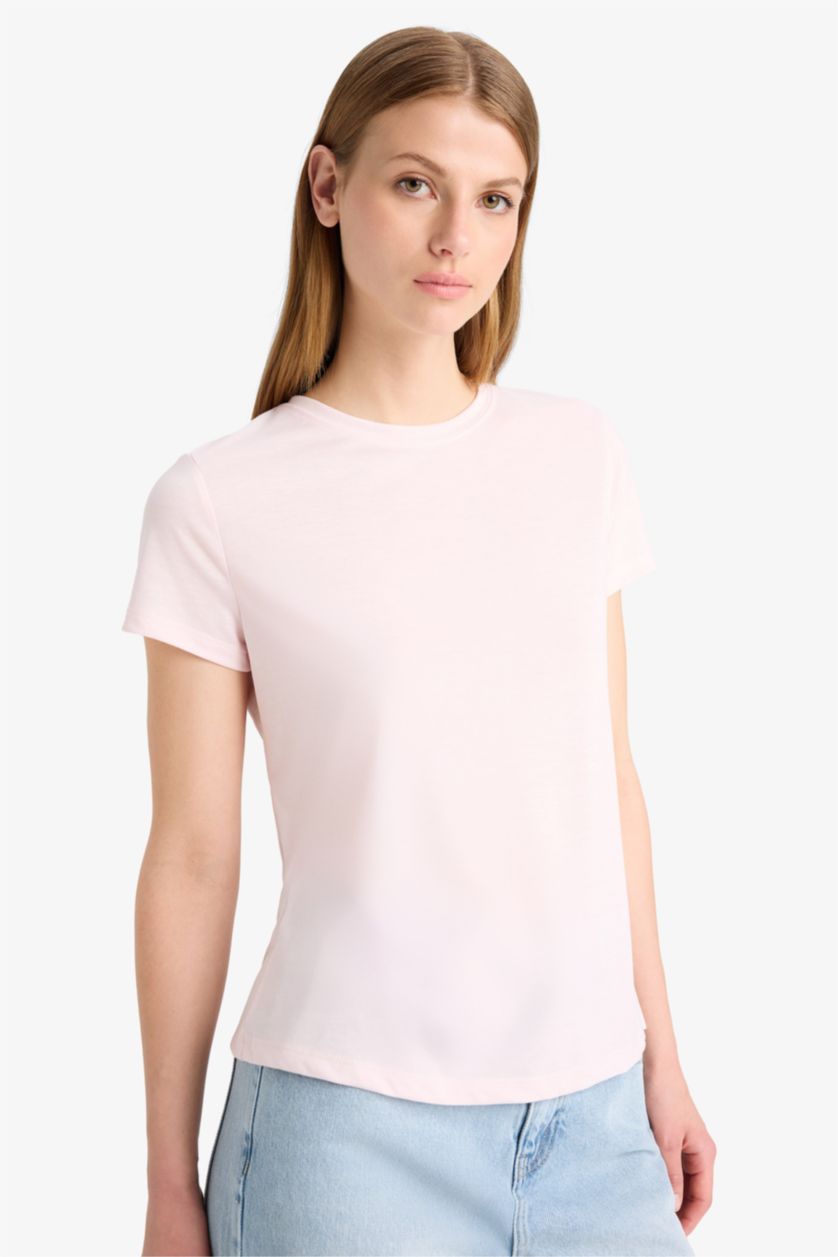 Kadın Açık Pembe Regular Fıt Kısa Kollu Tişört