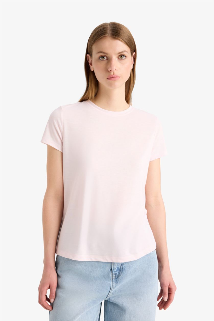 Kadın Açık Pembe Regular Fıt Kısa Kollu Tişört