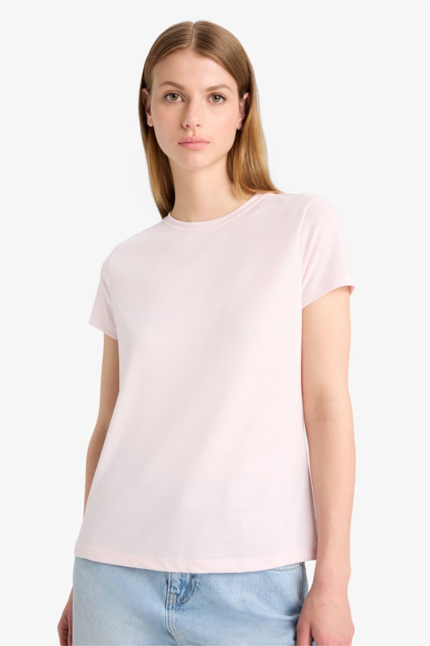 Kadın Açık Pembe Regular Fıt Kısa Kollu Tişört