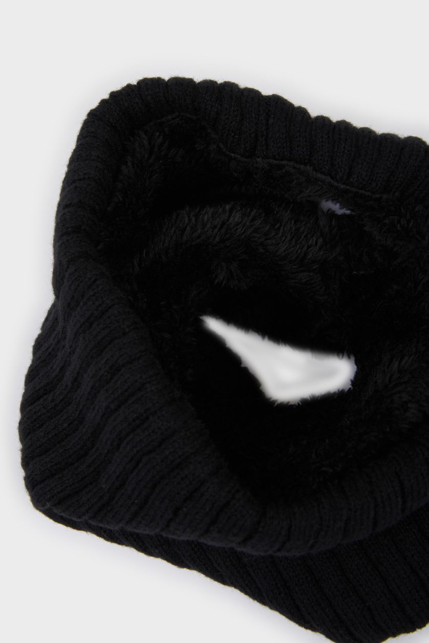 BOYS & TEENS Black Boy Lined Faux Fur Neck Scarf
