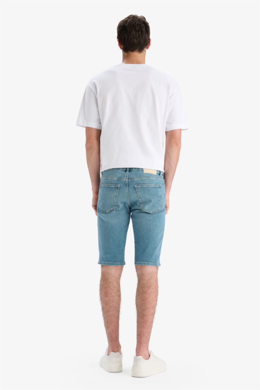 Erkek Açık Yeşil Slim Fit Dar Kesim Jean Bermuda Şort