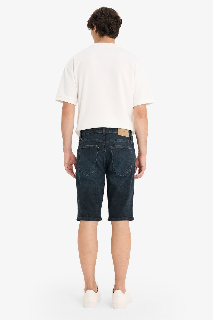 رجال أزرق غامق شورت برمودا جينز سليم فيت