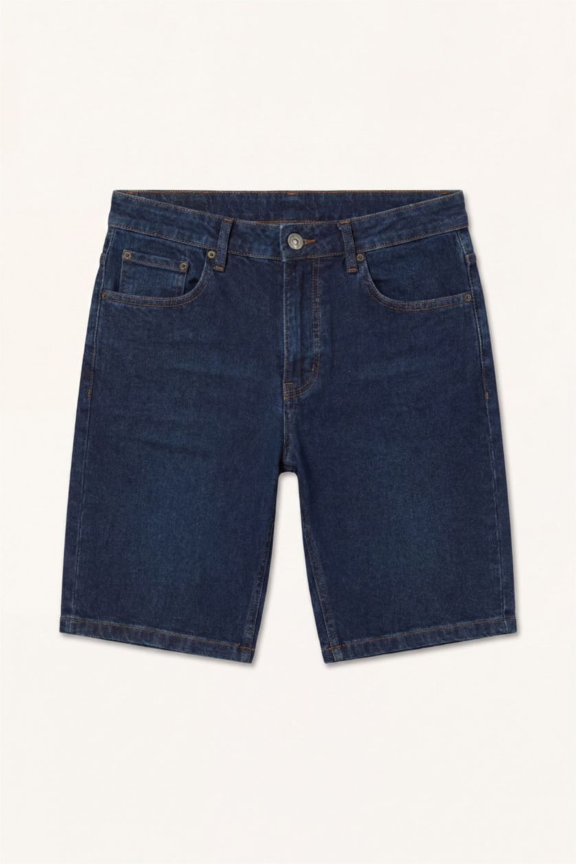 Men Dark Blue Slim Fit Denim Bermuda Shorts
