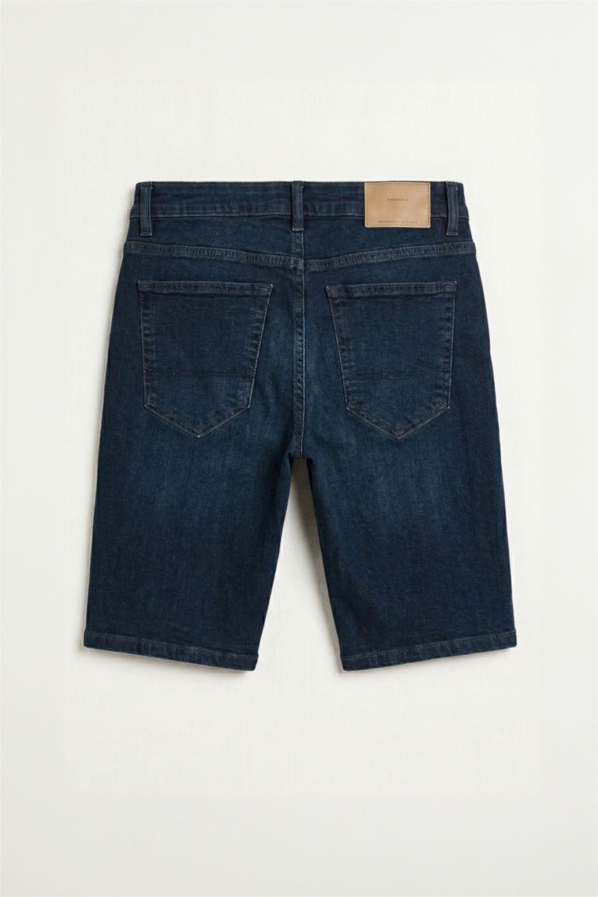 Men Dark Blue Slim Fit Denim Bermuda Shorts