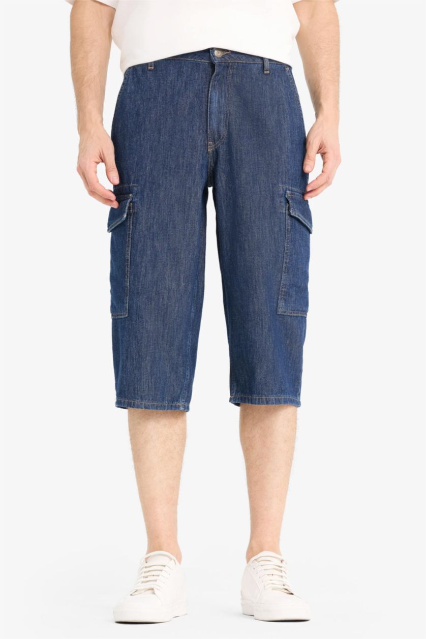 Man Dark Blue Regular Fit Long Denim Bermuda Shorts