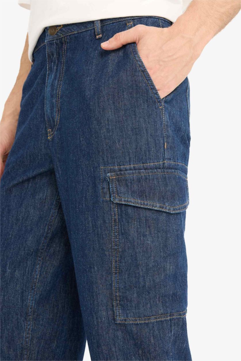 Erkek Koyu Mavi %100 Pamuk Hafif Kumaş Regular Fit Jean Uzun Bermuda Şort