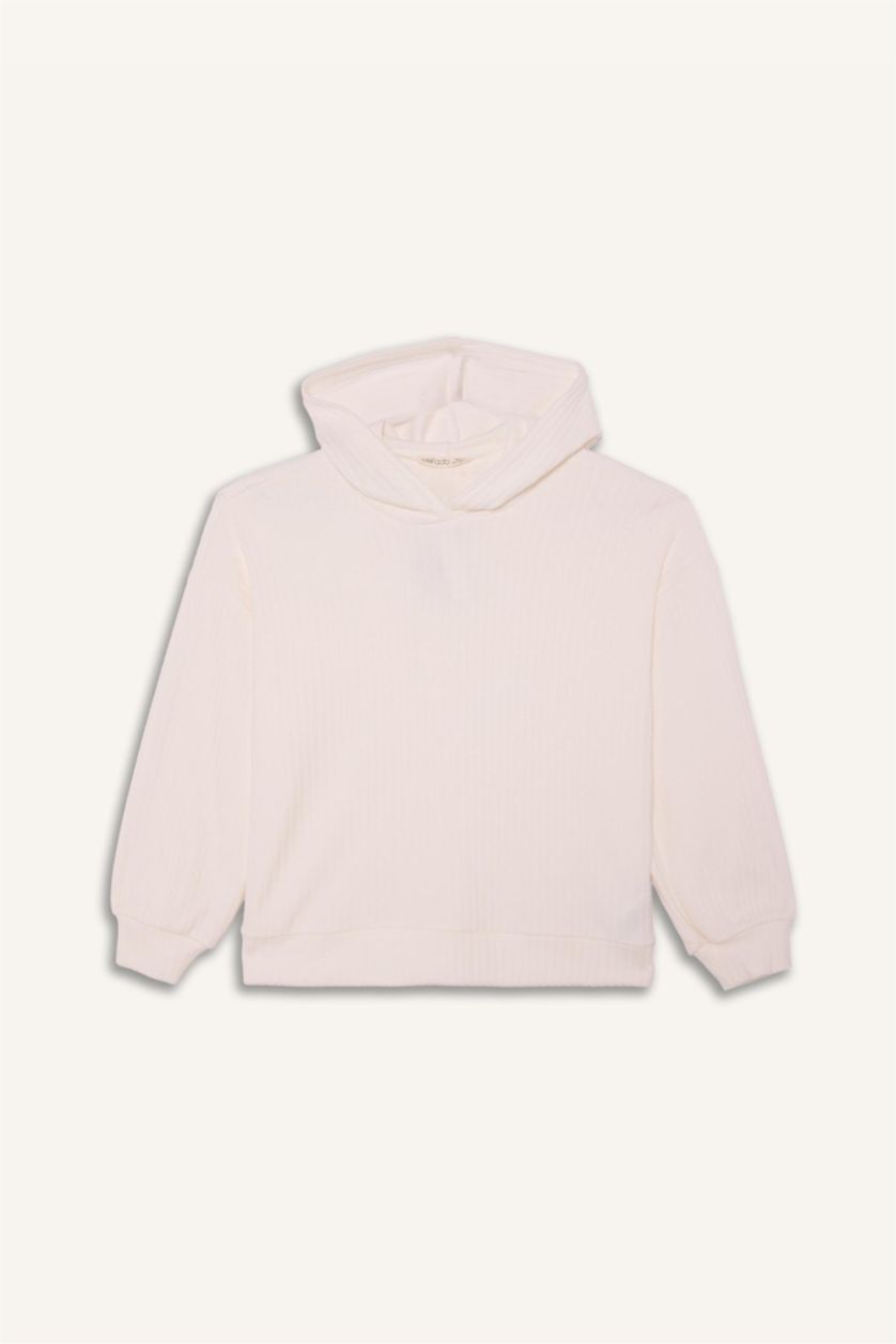 Kız Çocuk - Genç Kız Ekru 2'li Takım Kapüşonlu Sweatshirt Eşofman Altı Kız Çocuk