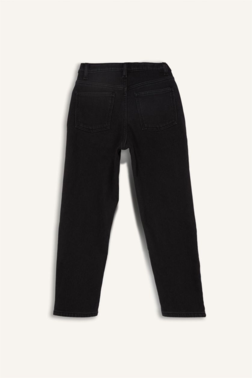 Erkek Çocuk - Genç Erkek Siyah Straight Fit Düz Paça Jean Polar Astarlı Pantolon Erkek Çocuk