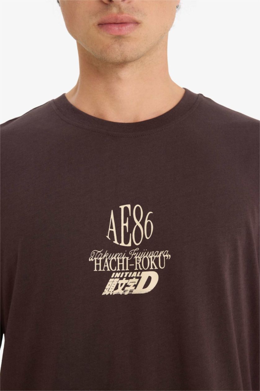 Man Brown Boxy Fit Crew Neck Printed Short Sleeve T-Shirt