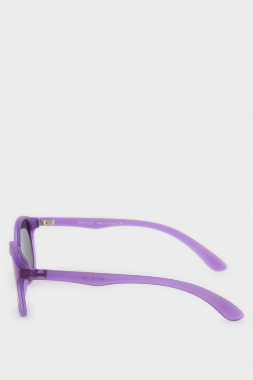 Kız Çocuk - Genç Kız Mor Yuvarlak Lila Plastik Çerçeve Siyah Cam Polarize Güneş Gözlüğü Kız Çocuk