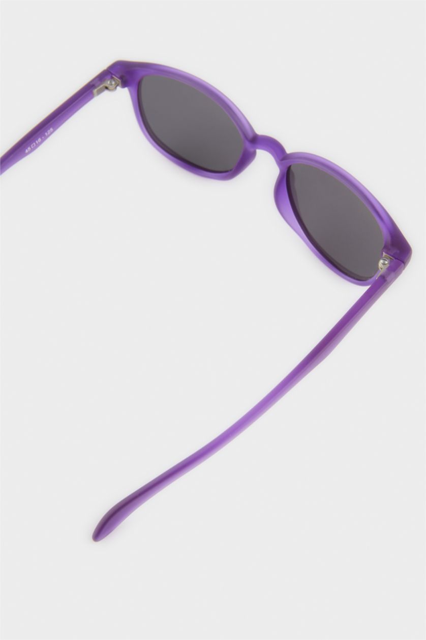 Kız Çocuk - Genç Kız Mor Yuvarlak Lila Plastik Çerçeve Siyah Cam Polarize Güneş Gözlüğü Kız Çocuk