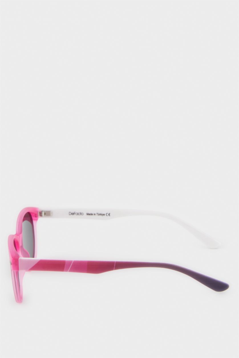 Kız Çocuk - Genç Kız Açık Pembe Yuvarlak Pembe Plastik Çerçeve Siyah Cam Polarize Güneş Gözlüğü Kız Çocuk