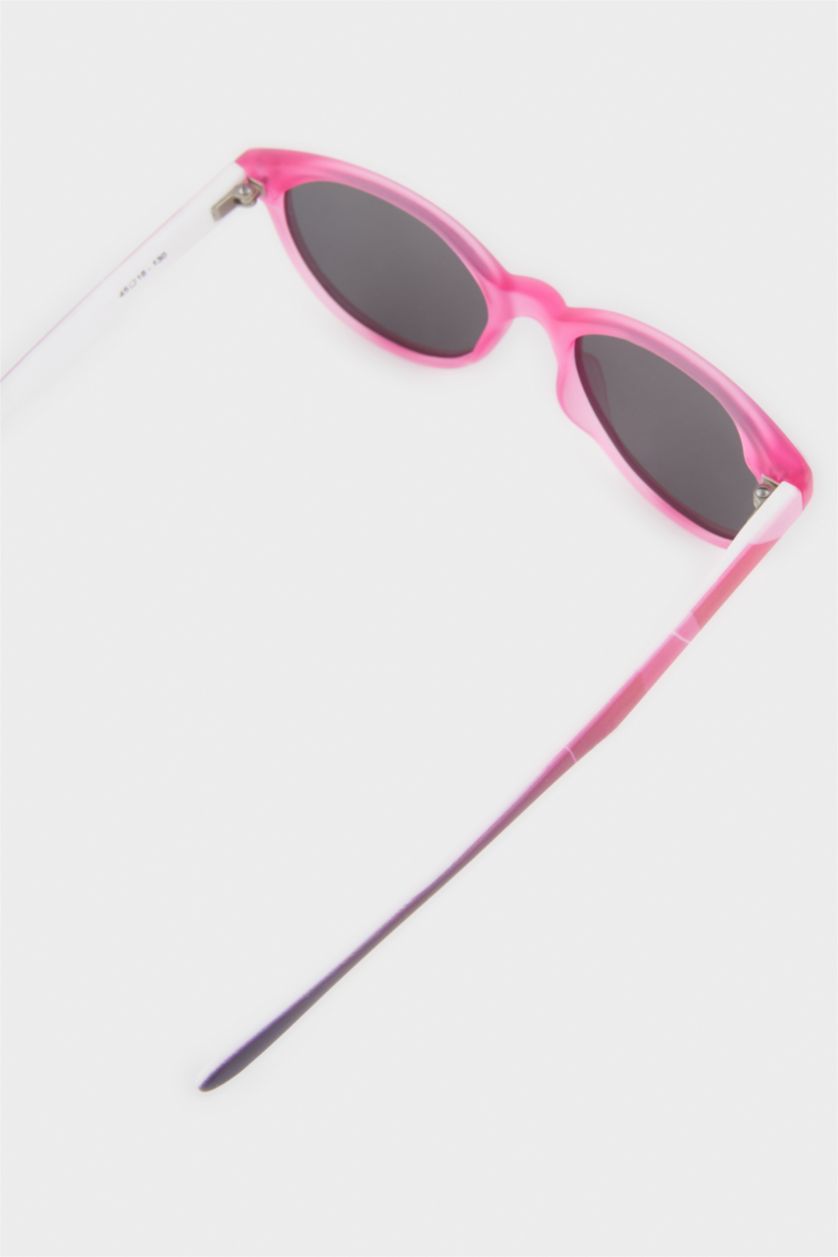 Kız Çocuk - Genç Kız Açık Pembe Yuvarlak Pembe Plastik Çerçeve Siyah Cam Polarize Güneş Gözlüğü Kız Çocuk