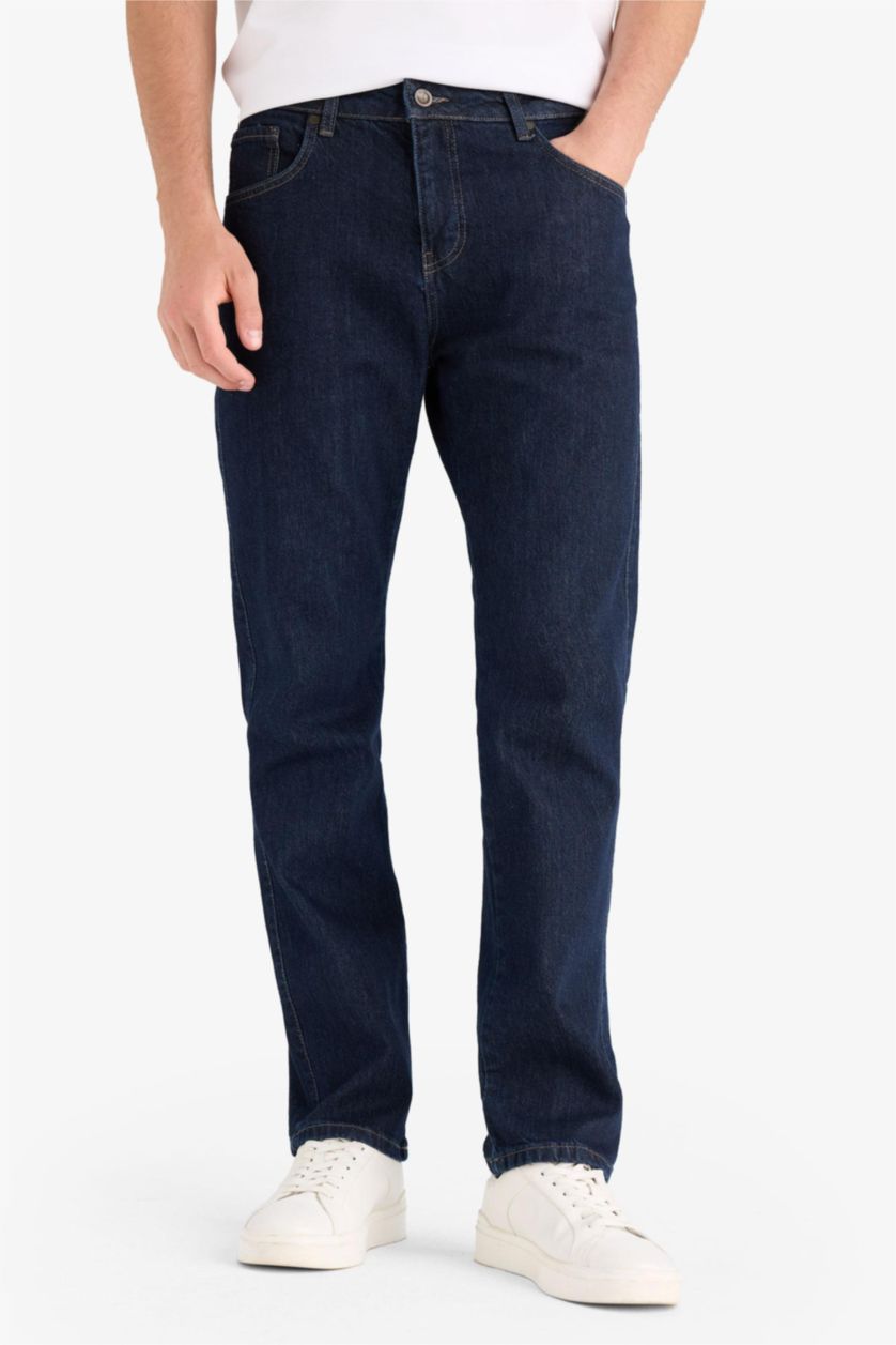 HOMME Bleu Foncé Pantalon Jean à coupe droite