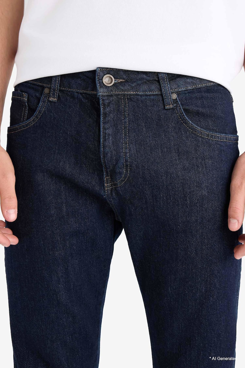 Men Dark Blue Straight Fit Trousers