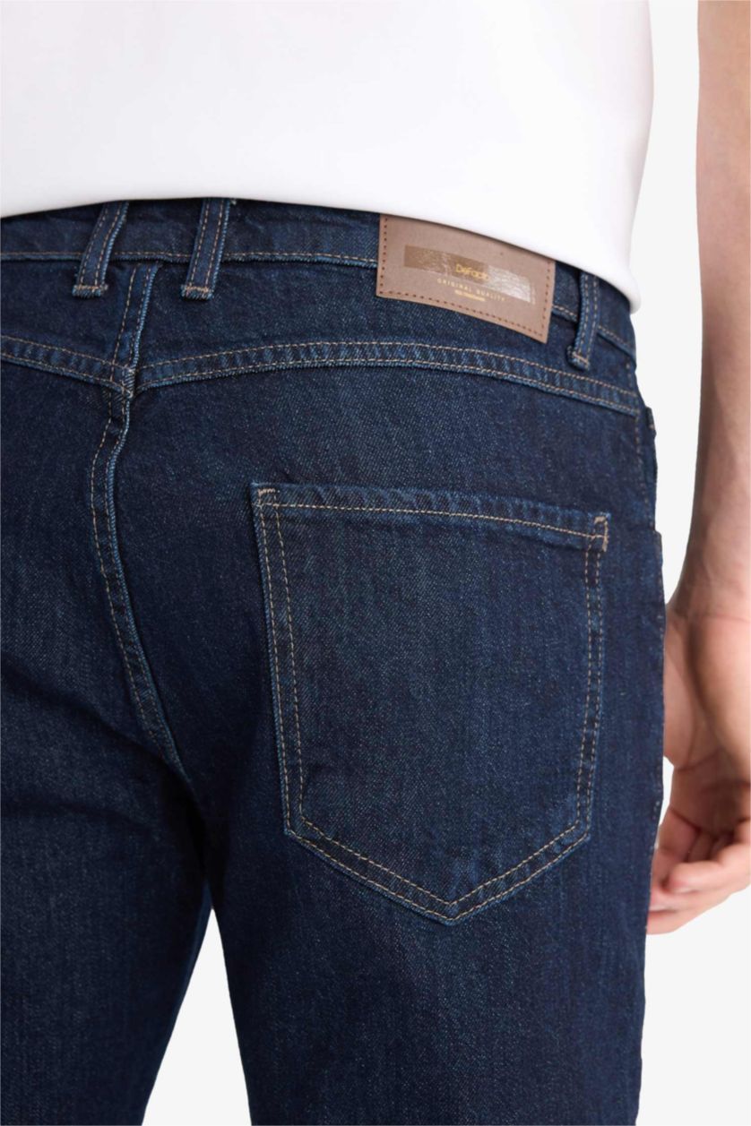 HOMME Bleu Foncé Pantalon Jean à coupe droite