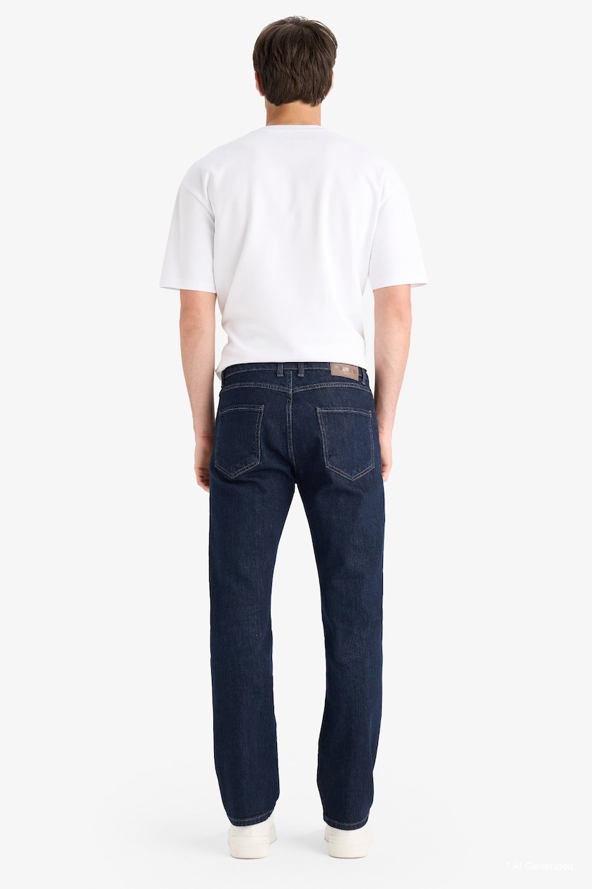 Men Dark Blue Straight Fit Trousers