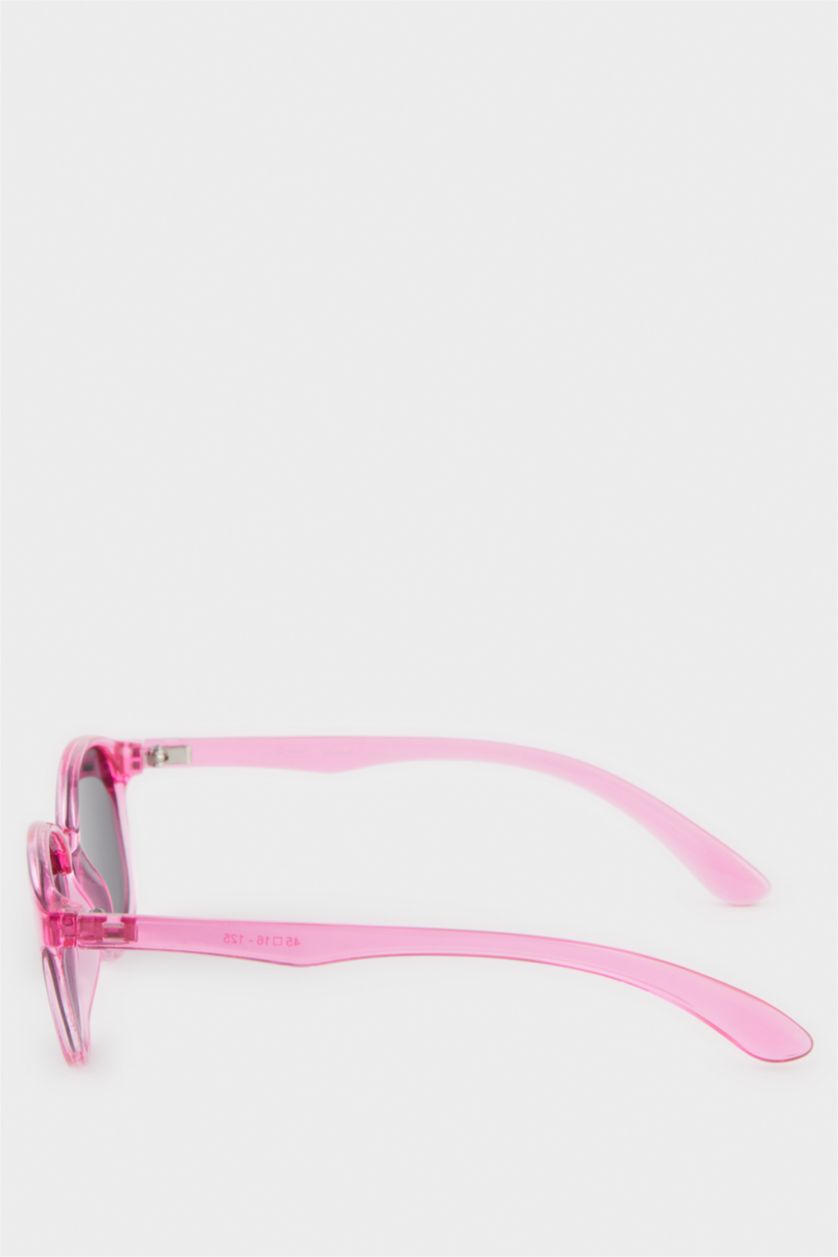Kız Çocuk - Genç Kız Pembe Yuvarlak Fuşya Plastik Çerçeve Siyah Cam Polarize Güneş Gözlüğü Kız Çocuk