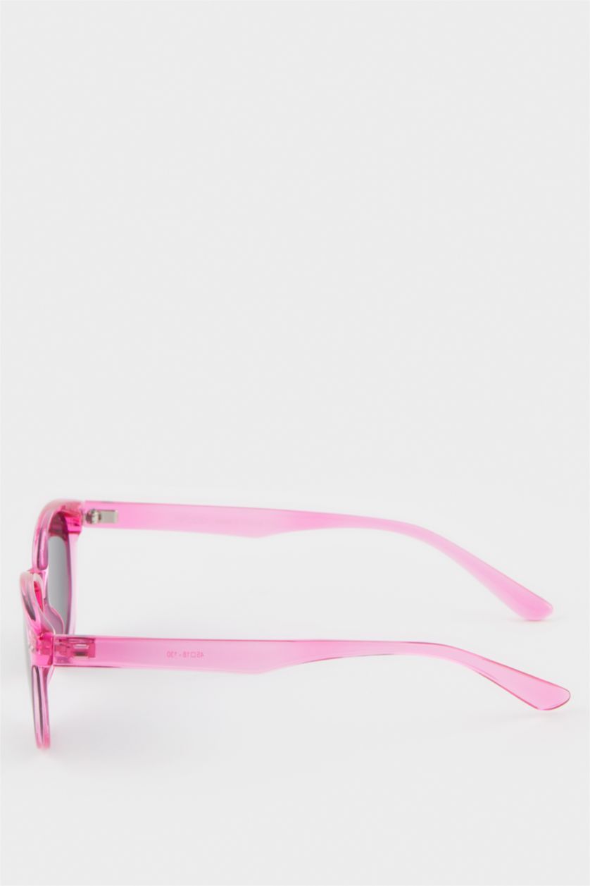 Kız Çocuk - Genç Kız Pembe Yuvarlak Fuşya Plastik Çerçeve Siyah Cam Polarize Güneş Gözlüğü Kız Çocuk