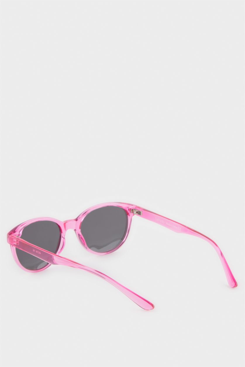 Kız Çocuk - Genç Kız Pembe Yuvarlak Fuşya Plastik Çerçeve Siyah Cam Polarize Güneş Gözlüğü Kız Çocuk