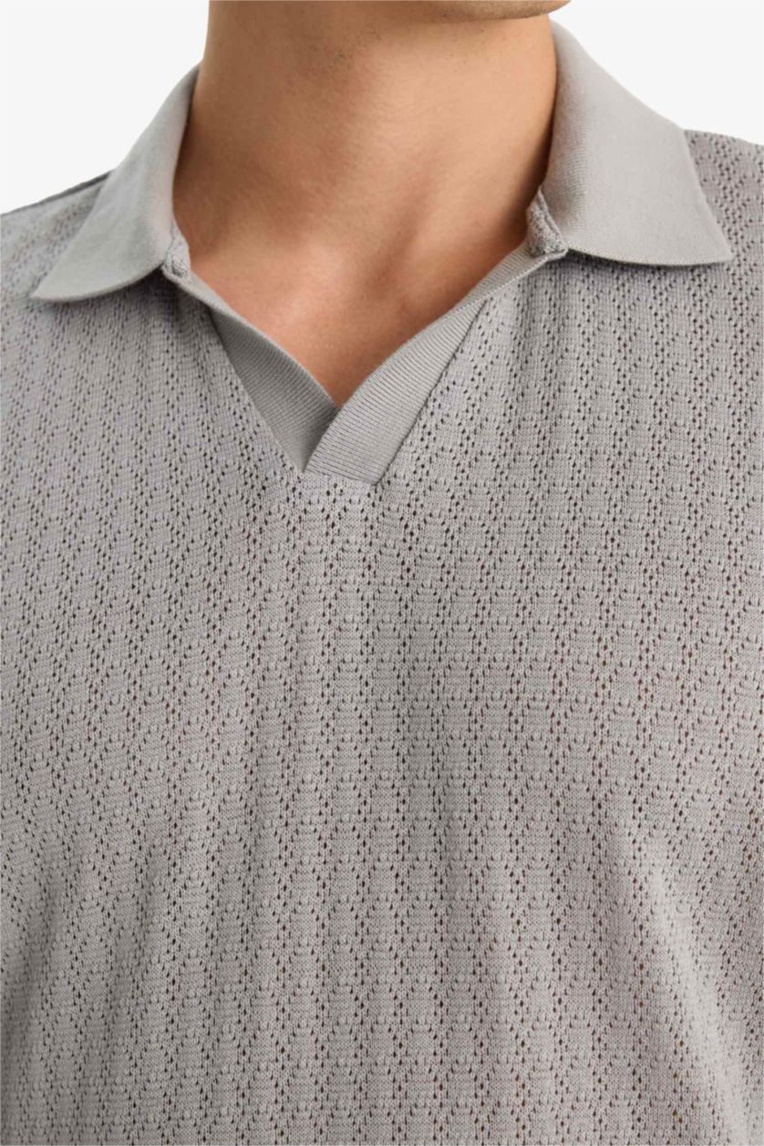 رجال رمادي تيشيرت بولو نص ردن ذو مظهرتريكو