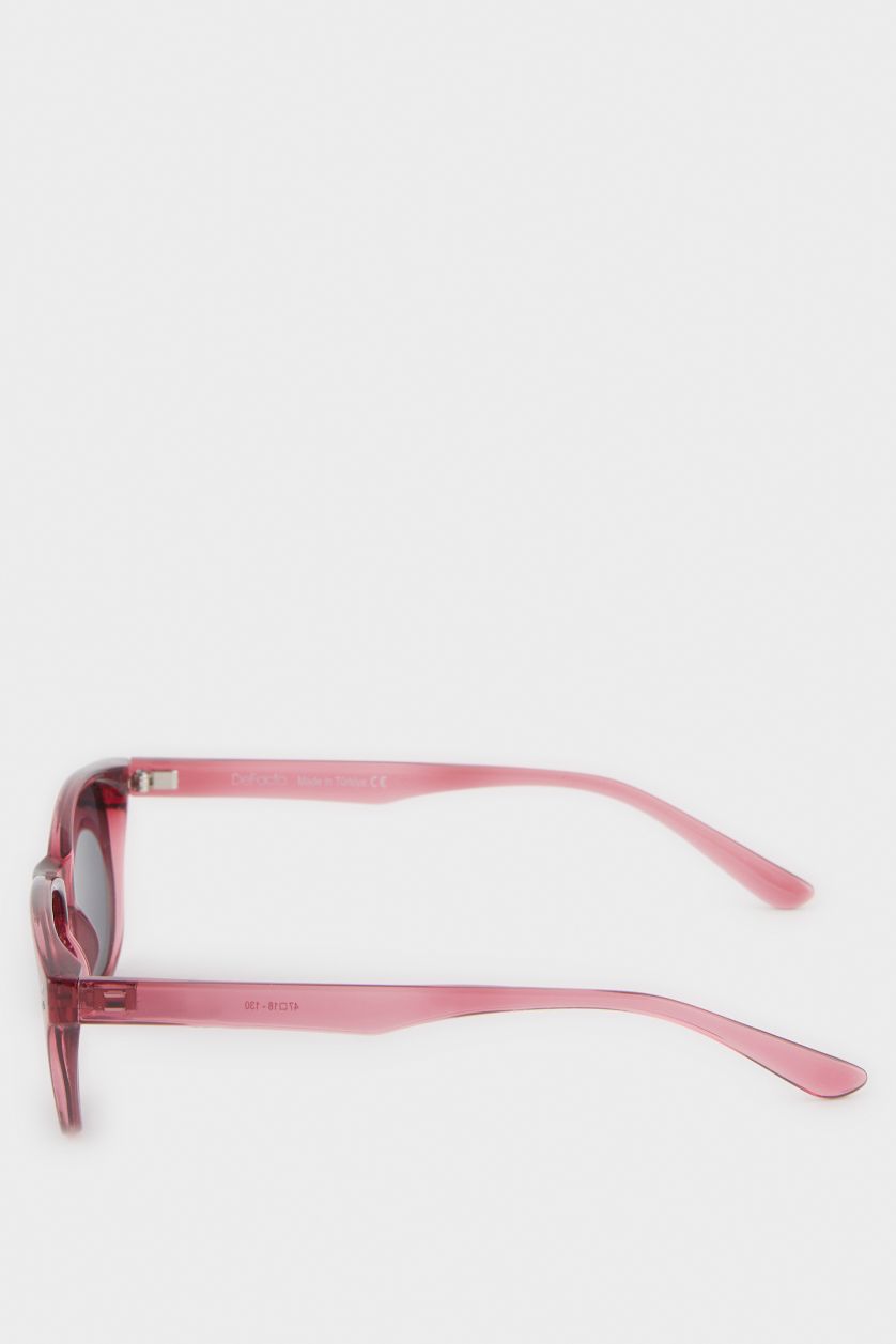 Kız Çocuk - Genç Kız Koyu Bordo Yuvarlak Bordo Plastik Çerçeve Siyah Cam Polarize Güneş Gözlüğü Kız Çocuk