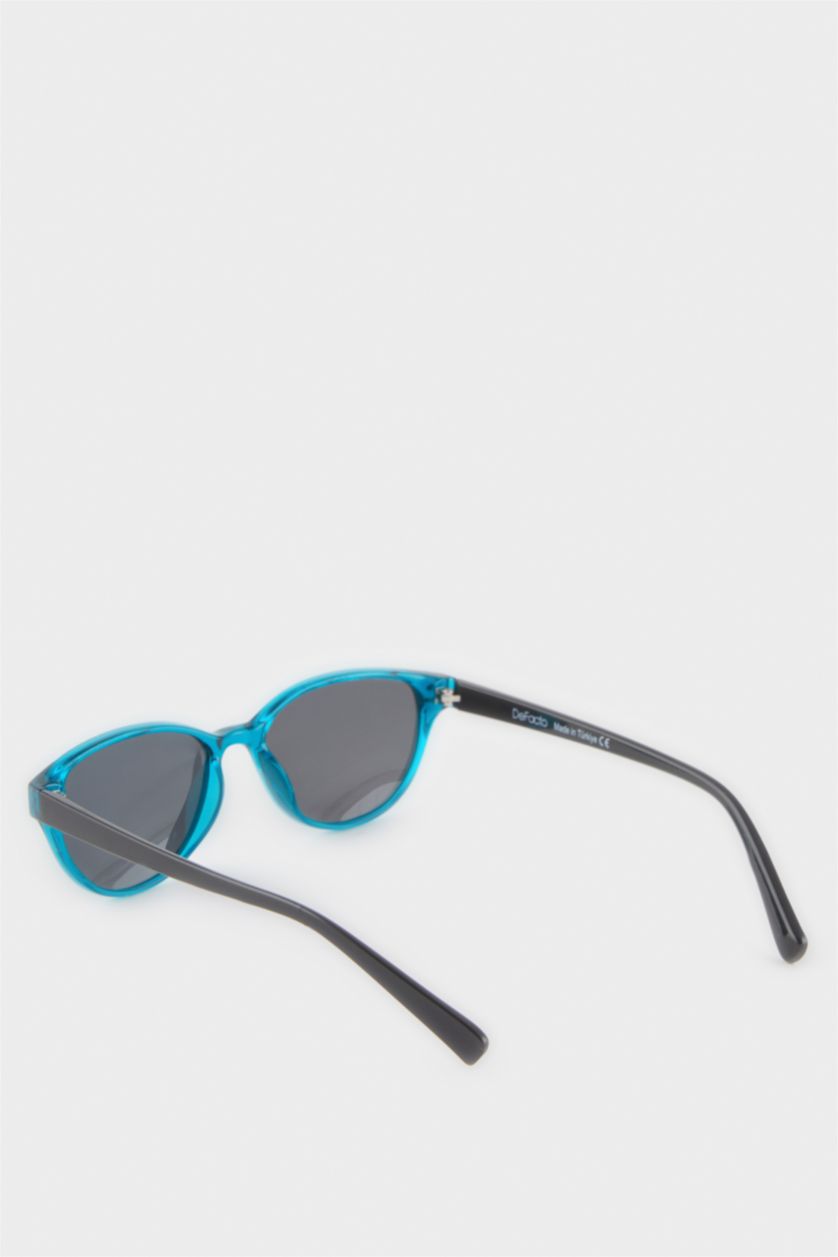 Kız Çocuk - Genç Kız Turkuaz Yuvarlak Mavi Plastik Çerçeve Siyah Cam Polarize Güneş Gözlüğü Kız Çocuk