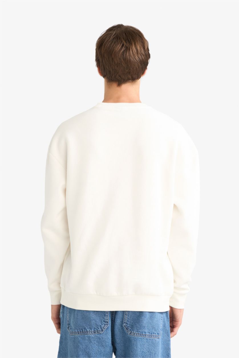 رجال بيج فاتح سويت شيرت مطبوع أوفر سايز بياقة مستديرة