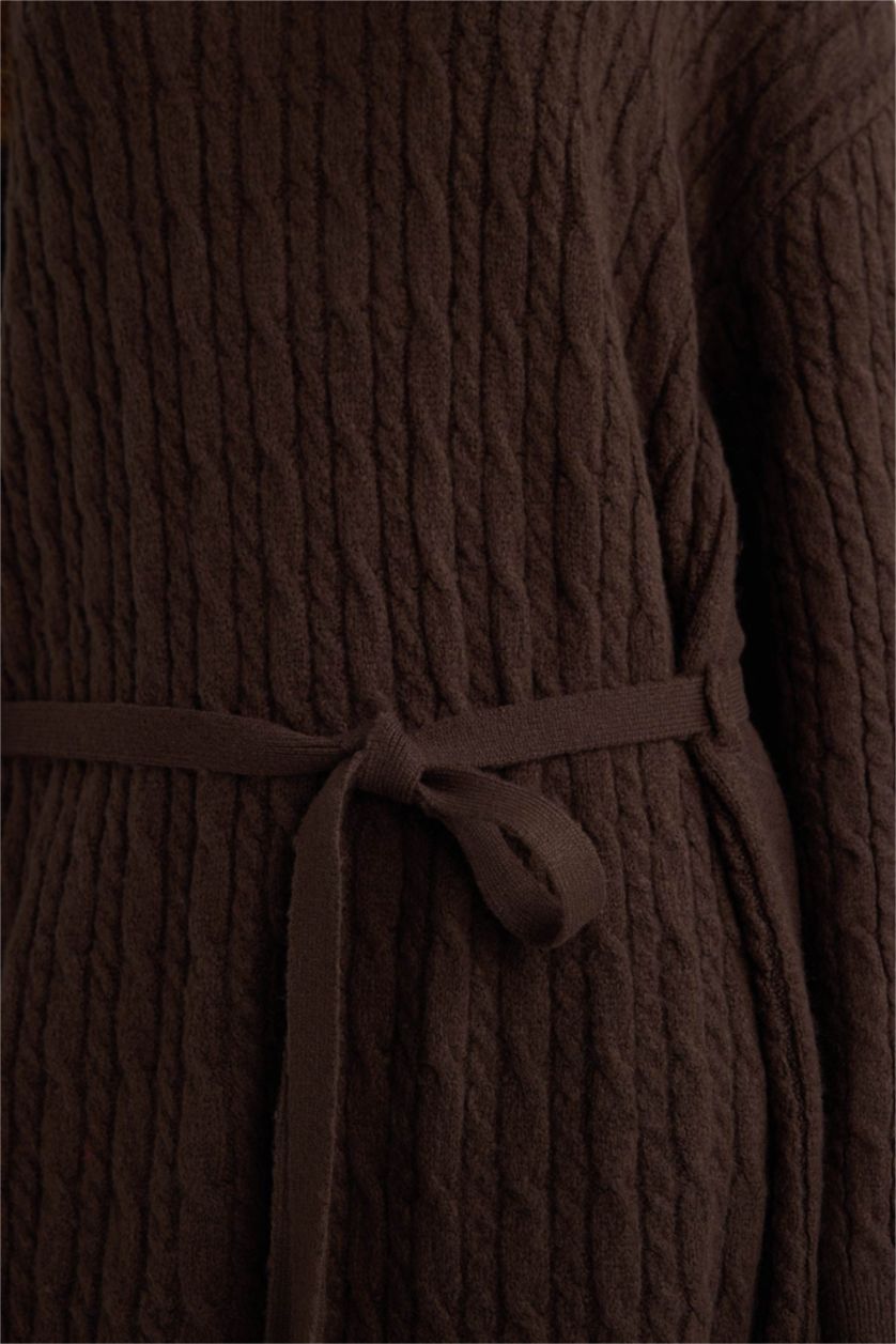 FEMME Marron Robe en maille à manches longues et col rond Coupe régulière