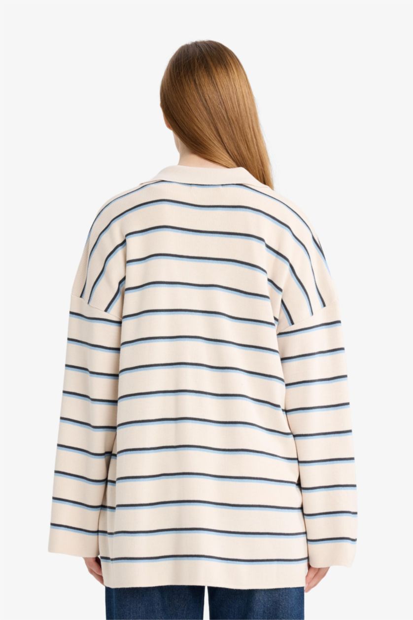 نساء بيج فاتح تونيك تريكو قصة عادية برقبة بولو