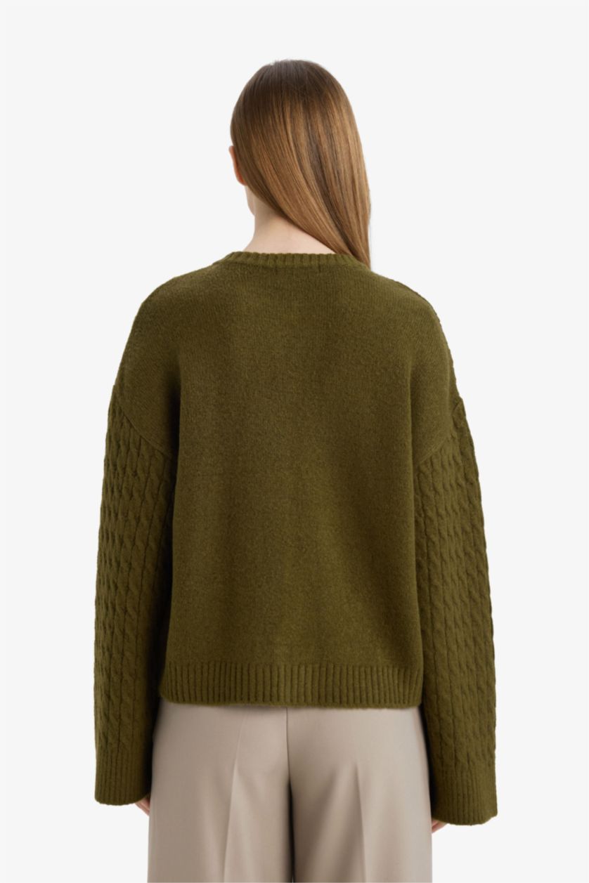 WOMAN Khaki Relaxed Fit Round Neck Knit Cardigan