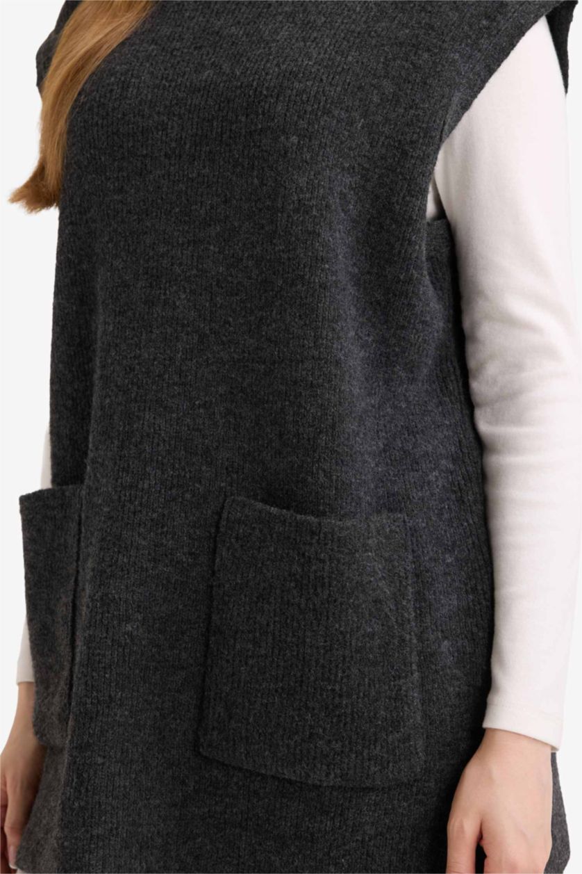 WOMAN Anthracite Loose Fit Half Turtleneck Knitwear Vest