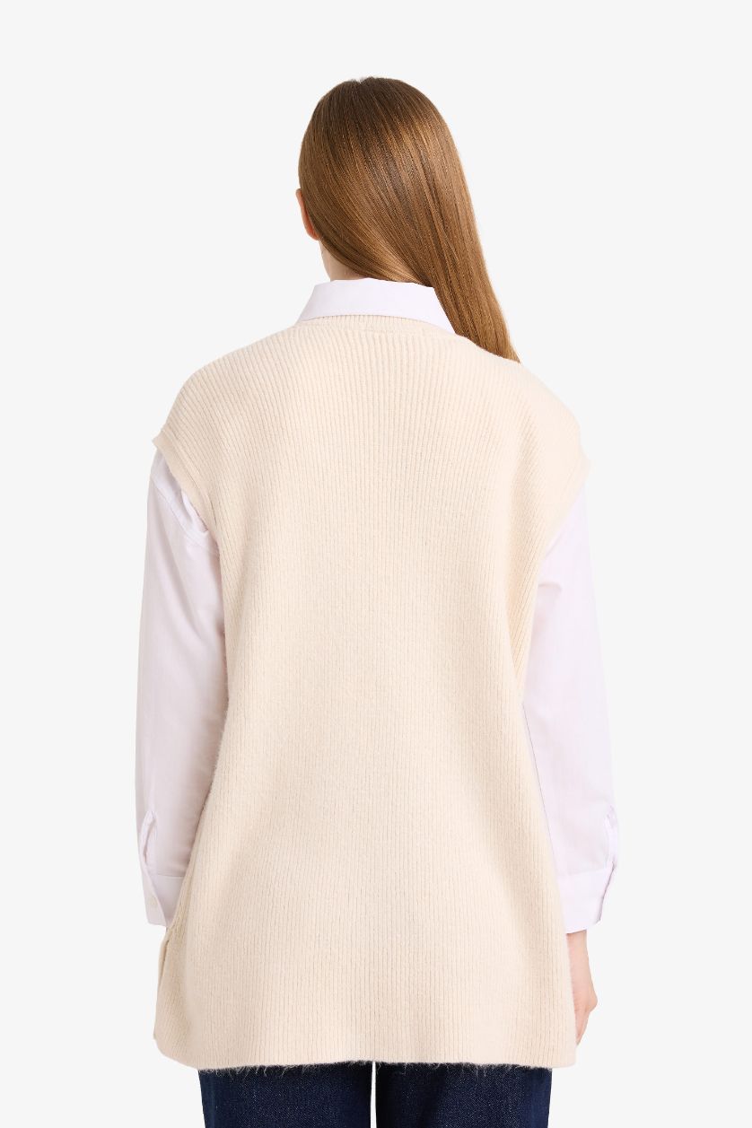 WOMAN Ecru Loose Fit Half Turtleneck Knitwear Vest